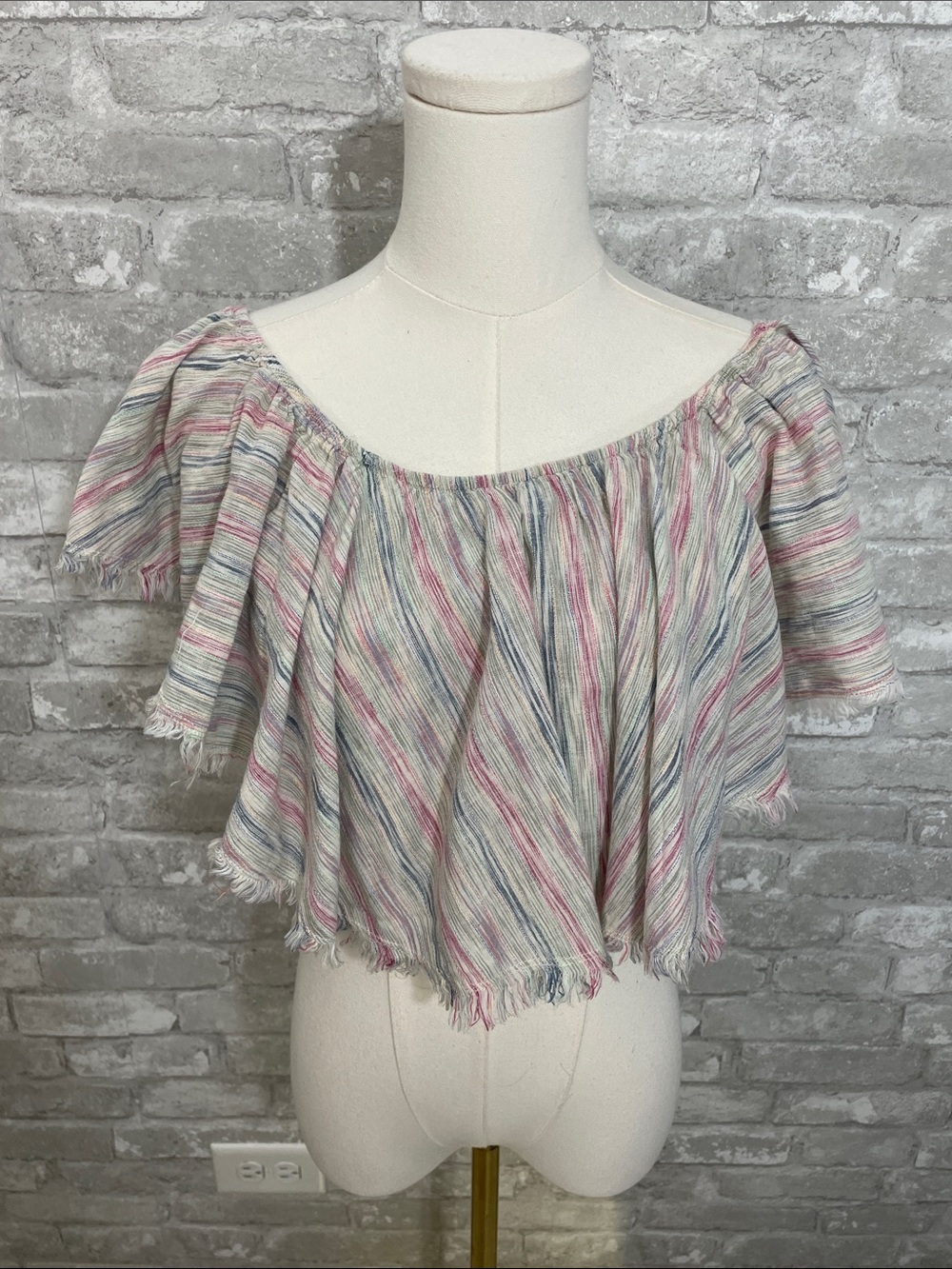 Mustard Seed Pastel Striped Off-Shoulder Crop Top